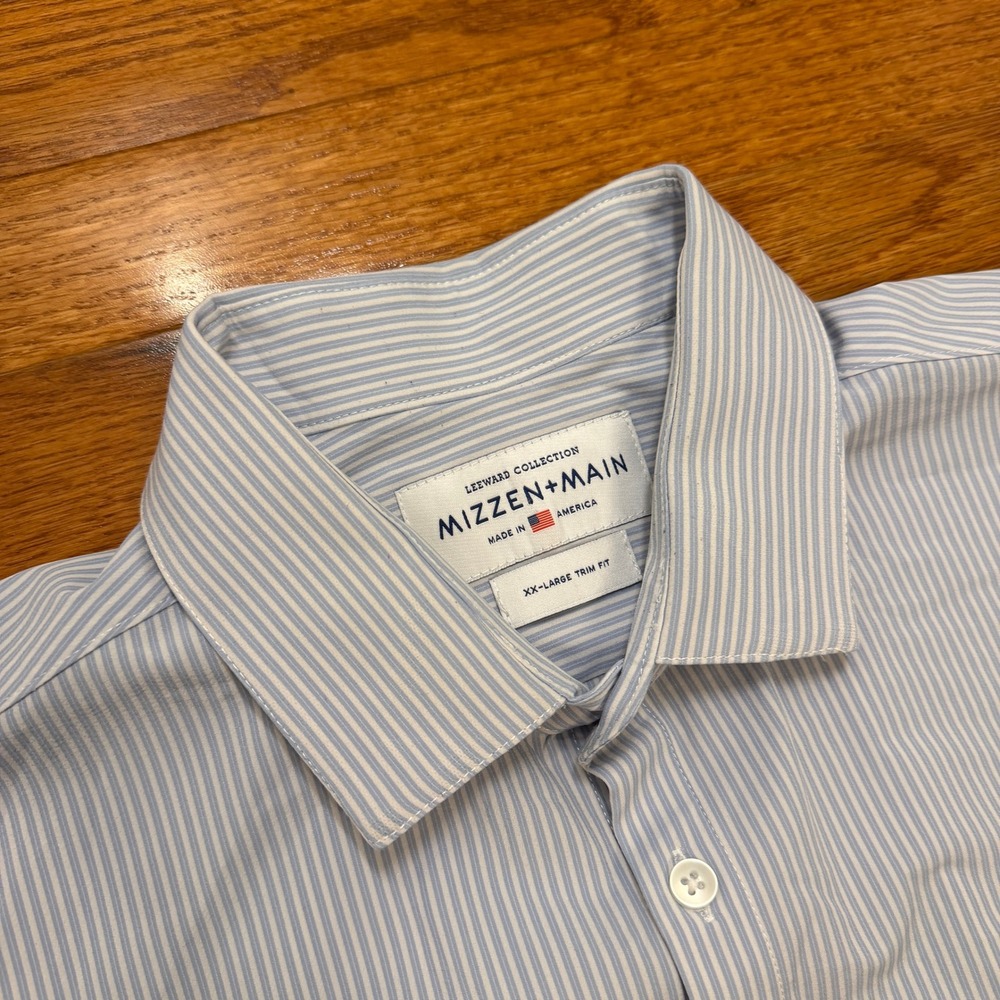 Mizzen Main Leeward Button-Down Shirt Mens 2XL Trim Fit Blue White Striped